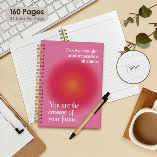 Wheatwin Positive Affirmations Spiral Notebook, Pink Aura Motivational Inspirational School Office Notebooks for Note Taking Work, Hardcover Spiral Notebook Gifts 5.5x8.3 - color: Pink aura