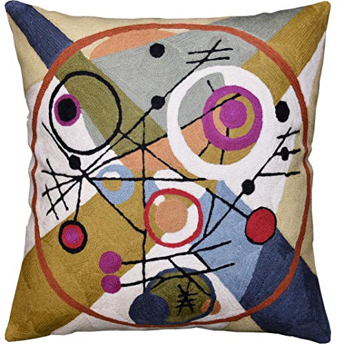 Kandinsky Abstract Throw Pillow Cover - Circles | Modern Couch & Outdoor Pillow | Mid Century Chair Cushions | Handmade Wool Size 18x18 - color: Gold Circles in Circle