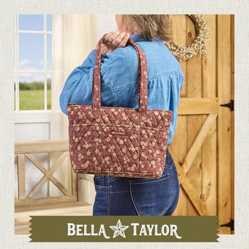 Bella Taylor Small Tote, Quilted Shoulder Bag for Women - color: Burgundy Floral