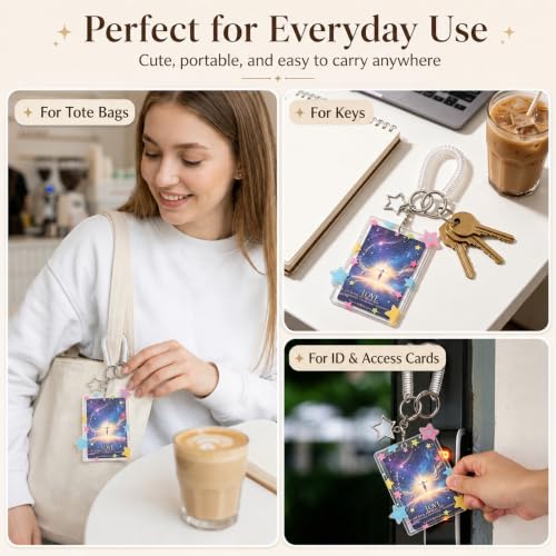 Cute Star Acrylic Photo Card Holder Keychain - color: Pink Stars
