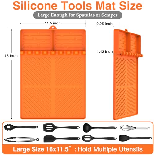 Silicone Griddle Tools Mat for Blackstone, Griddle Accessories Side Shelf Mat Grill Pad for Outdoor Grill Kitchen Counter Spatula Silicone Mat with Drip Pad (Orange) - color: Orange
