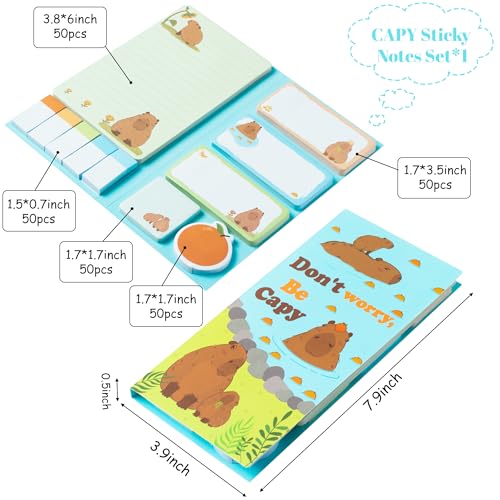 Xqumoi Don't Worry Be Capy Sticky Notes Set, 550 Sheets, CAPY and Orange Pattern Self-Stick Notes Pads Animal Divider Tabs Bundle Writing Memo Pads Back to School Office Supplies Small Gift - color: 1pack-capy