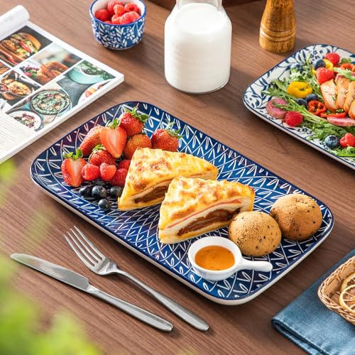 vancasso SELENE Porcelain Serving Platters Set of 3, 16/14/12 Inch - color: Vintage Blue A