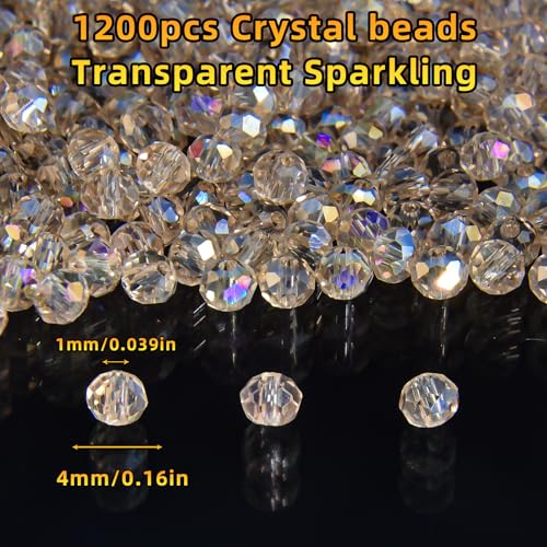 1200Pcs 4mm Crystal Glass Beads for Jewelry Making Beads for Bracelets Necklace Pendants Making Supplies(Silver Champagne) - color: Silver champagne, size: 4mm 1200pcs