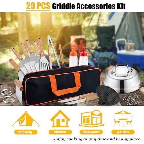 HaSteeL Griddle Accessories, 20Pcs Flat Top Grill Accessories for Camping - style: Wooden handle 20pcs