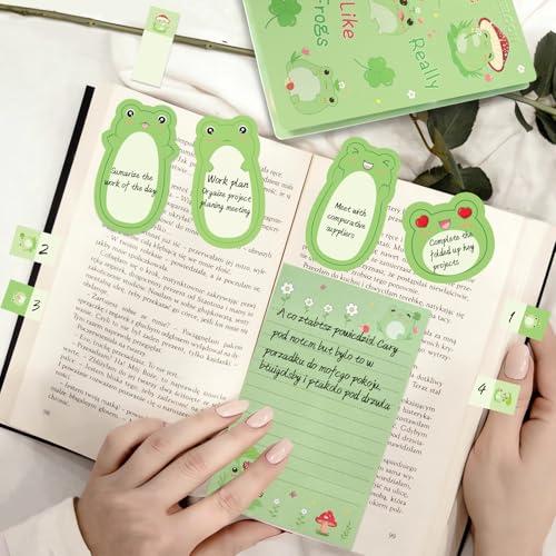 I Just Really Like Frogs Sticky Notes Set, Cute Sticky Notepads Cartoon Frogs Self-Stick Notes Pads Animal Sticky Notes Divider Tabs Writing Memo Pads for Frog Lovers Office School Supplies - style: Frogs