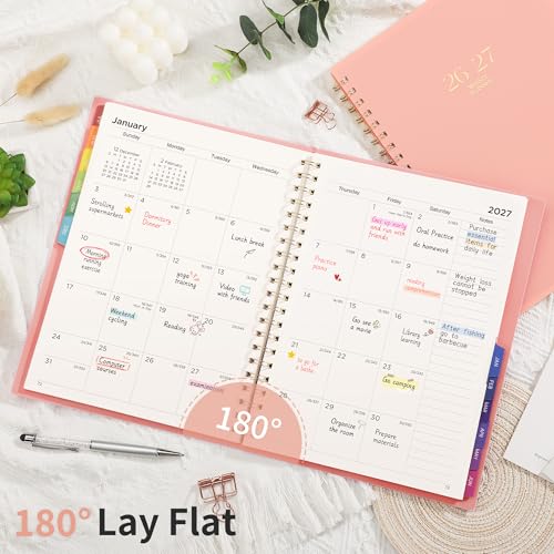 EMSHOI Academic Planner 2026-2027, A4 Size (8.5" x 11"), Weekly and Monthly - color: Pink
