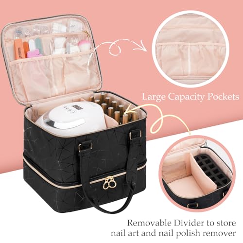 Uross Nail Polish Organizer Bag Holds 54 Bottles Nail Polish & Nail Lamp, Gel Nail Polish Organizers and Storage box for Nail Tech, Nail Kit Supplies Organizer Case-Black - color: Black, size: Large - 11 x 9.5 x 9.5 inch (54 bottles)