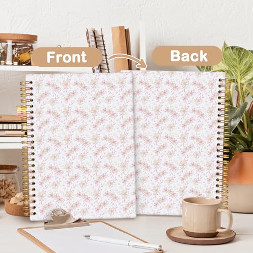 MOFUYU Cute Spiral Notebook for Women,Pink Notebook Gifts for Women - color: Floral bows3(pink)