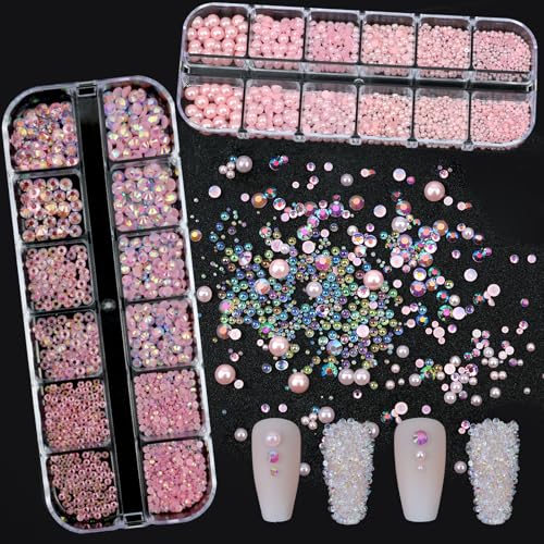 Pink Flatback Nail Pearls Rhinestones for Nail Art DIY Nail Charms - color: Colorful-09