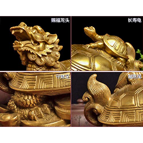Amperer Feng Shui Brass Dragon Turtle Statue Wealth Prosperity Sculpture with Set of 5 Lucky Charm Ancient Coins on Red String Best Housewarming Congratulatory Gift Home Decor (C2 Dragon Turtle) - color: C2 Dragon Turtle