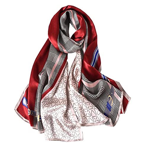 ANDANTINO 100% Silk Long Scarf-Women Large Oblong Shawls with Gift Packed - color: Chains-red