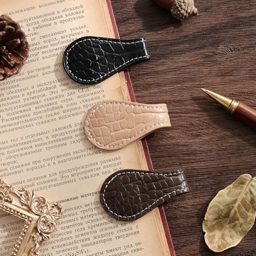 3PCS Vintage Magnetic Leather Bookmark, Leather Magnetic Bookmarks for Women, Magnetic PU Bookmarks Clip Book Accessories, Lychee Pattern - style: Lychee