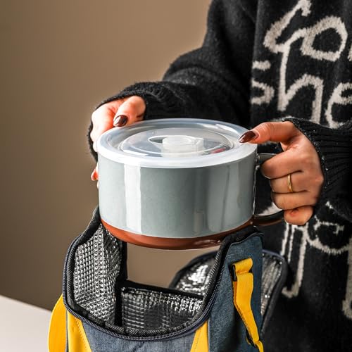 Jumbo Ceramic Soup Bowl with Lid, Microwave Safe - Blue - color: Blue, size: Set of 1