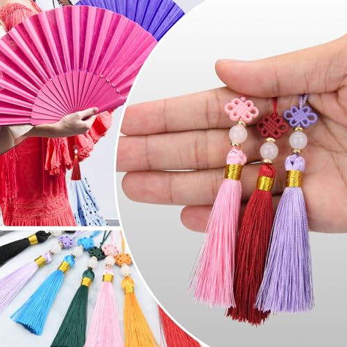 Beautyflier 24PCS Chinese Knot Tassel Pendant for Phone Case, Mini Mala Tassels with Hanging Loop, Jade Beads and Charms for Home Office Decor, Car Hanging Decoration, Graduation (8 Colors #2) - color: 8 Colors #2