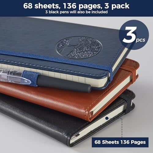 NIRMIRO (3 Pack) Small Journal Pocket Notebook with Pen, A6 (3.7" x 5.7"), for Men Women Work, Writing, Travel, Business - color: 3 tree, size: A6