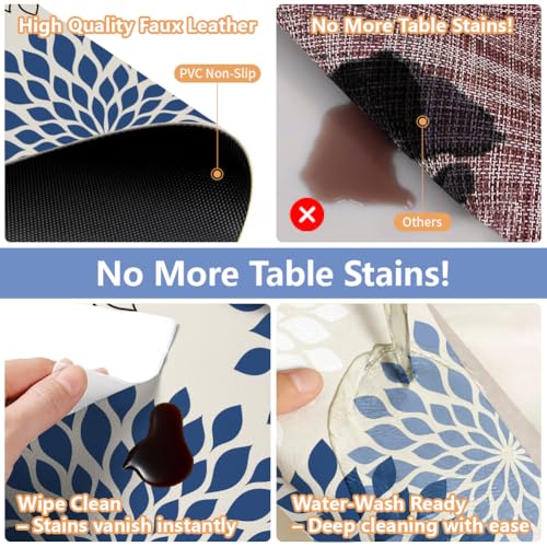 Peacoblue Placemats Set of 4,Faux Leather Blue Dahlia Flowers Design - style: Blue Dahlia Flowers