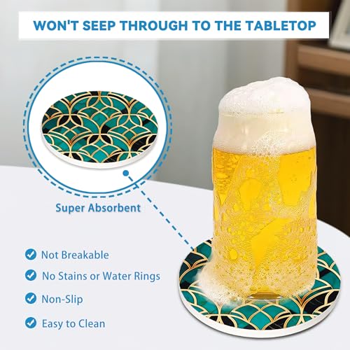 Green Marble Coasters Set of 4, Round Absorbent Ceramic Cup Mat with Cork Base, Cute Coasters for Table Home Decor, Ideal Gifts for Women Men - color: Marble