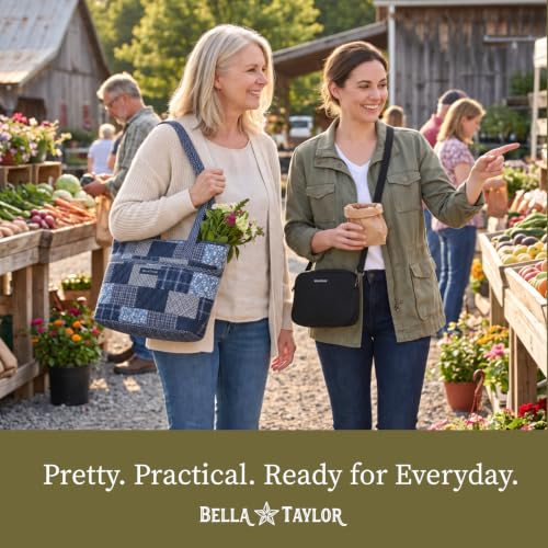 Bella Taylor Small Tote, Quilted Shoulder Bag for Women - color: Heritage Blue Patch