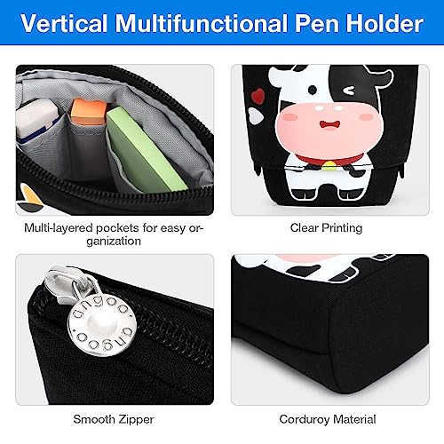 Cute Standing Pencil Case for Kids, Pop Up Pencil Box Makeup Pouch, Christmas Gift Kids Canvas Pen Holder Organizer Cosmetics Bag, Kawaii Stationary (Baby Cow) - color: Baby Cow