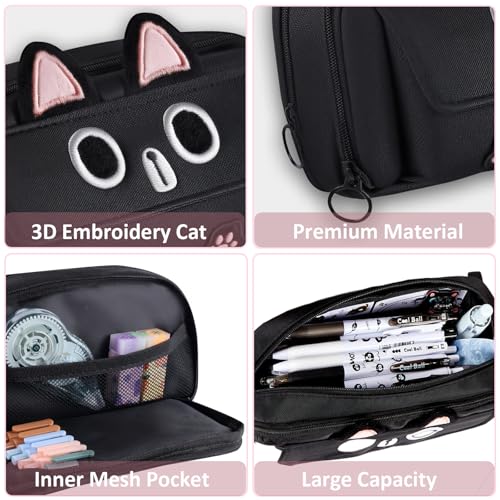 Cute Cat Pencil Case, Large Capacity Pencil Pouch Pencil Box Organizer Pen Bag Kawaii Makeup Bag for School Office