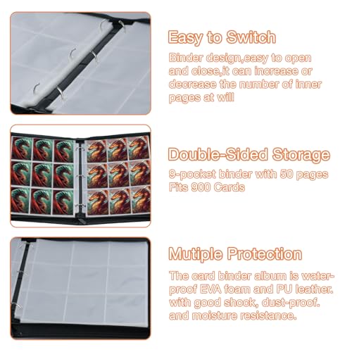 Trading Card Binder, Card Album for Game Cards, Frostwing, 900P - color: Frostwing, 900P, size: Large
