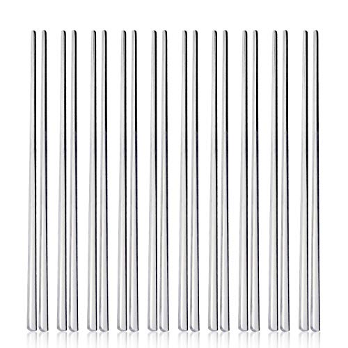 IQCWOOD 10 Pairs 304 Stainless Steel Korean Chopsticks, 8.66 Inch - color: Silver Flat chopsticks
