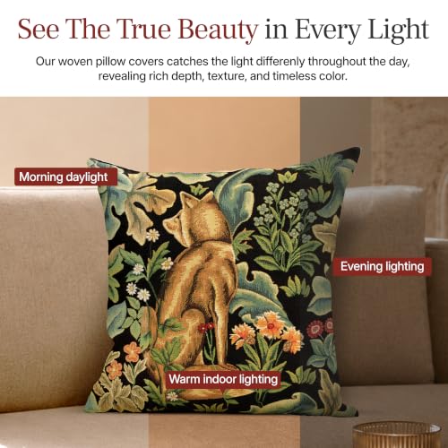 William Morris Black Tapestry Throw Pillow Cover 18 x 18 in With Zipper - color: Black Wolf