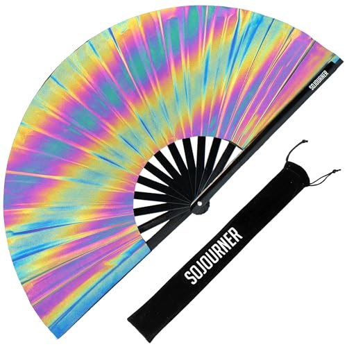 SoJourner Folding Rave Fan, Reflective - color: Reflective Rainbow