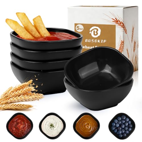 Wheat Straw Small Bowls 5 OZ, Unbreakable Soy Sauce Dish - Black - color: Black, size: 5 OZ