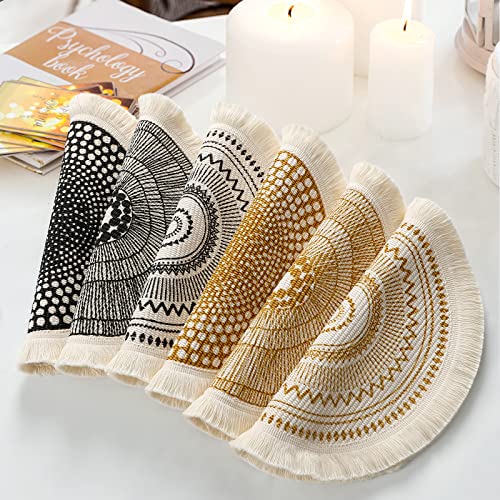 Set of 6 Round Placemats 13 Inch Cotton Woven Mandala Tassels Table Mats - color: Spiral-6pcs