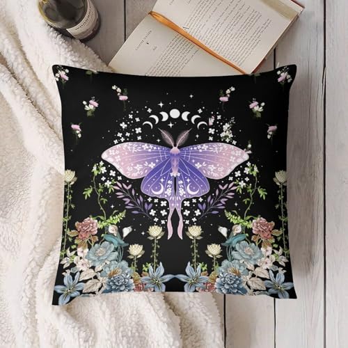Floral Moth Moon Pillow Covers, Nature Aesthetic Flower Phase of The Moon Artistic Home Decor Sofa Bedroom Cushion Outdoor Indoor Decorations 16 "x16 - color: Butterfly-5, size: 16" x 16" (Pack of 2)