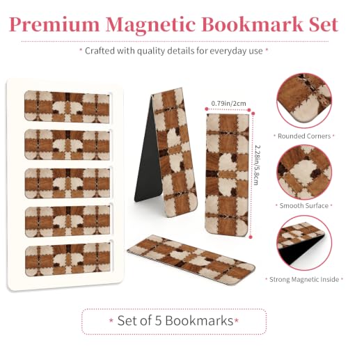 5 Pieces Magnetic Bookmarks, Cute Magnet Bookmark Clips, Colorful Page Markers for Books, Reading Supplies for Book Lovers, Women and Men Retro Cow Print Plaid - color: Retro Cow Print Plaid