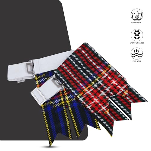 EZE Kilt Flashes for Men with Heavy Buckle Adjusters, Plain & Tartan Kilt Sock Flashes Acrylic Wool - color: Black Stewart