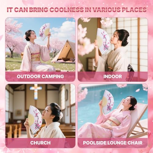 LEFTSTARER 12Pcs Delicate Cherry Blossom Folding Hand Fan Japanese Chinese Decor Fan Paper Fans Party Performance Dancing Wedding Decorations Favors Gifts - color: 12pcs