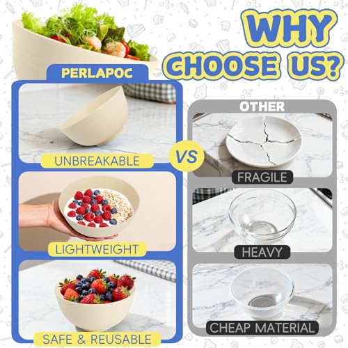 Wheat Straw Bowls Set of 6, 26 OZ Unbreakable Cereal Bowls, Reusable Plastic Bowls for Camping, Dorm, RV, Picnic, Lightweight Salad Soup Bowls, Microwave & Dishwasher Safe, Beige - color: Beige, size: 26 OZ