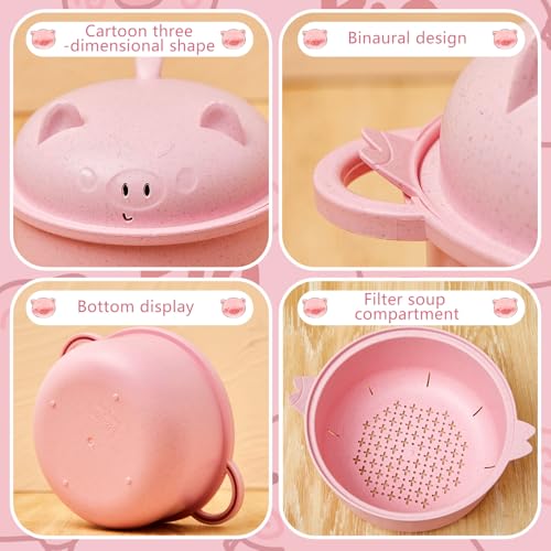 1 Set Large 45oz Cute Pig Ramen Bowl Set Microwavable Cooker, Pink - color: Pink