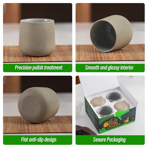 TEANAGOO Japanese Tea Cups Set of 4pcs, 6.9oz/205ml Elegant Ceramic Matcha Cups with Flat Base, Darker Grey Handleless Coffee Mugs, Microwave & Dishwasher Safe, Beautiful Gift Box - color: Dk.Grey, size: 7.2 fl oz (4-Count)