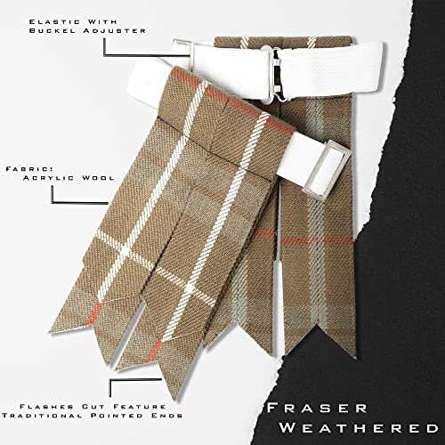 Kilt Flashes for Men with Heavy Buckle Adjusters, Plain & Tartan Kilt Sock Flashes. - color: Fraser Weathered 063flbu