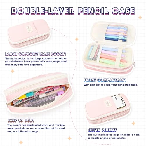 Bible Study Supplies Journaling Kit with Pen Case,12 Pastel Highlighters,5 Black Ink Gel Pens, 6 Mechanical Pencils 0.5 & 0.7mm,Sticky Note Index Tab and So on for bible study - color: Pink