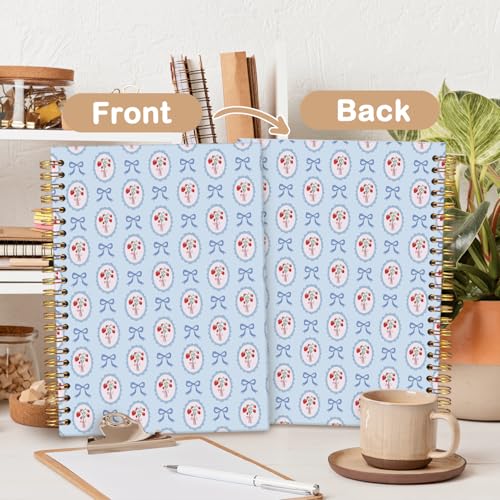 MOFUYU Blue Bow Spiral Notebook for Women,Cute Notebooks for School - color: Strawberry(pink)