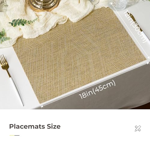 Leetaltree Gold Placemats Set of 6 - Heat Resistant Non-Slip Place mats for Dining Table, Washable Durable PVC Vinyl Woven Table Mats(Luxury Gold, 6) - color: D0- Gold Textured, size: Set of 6
