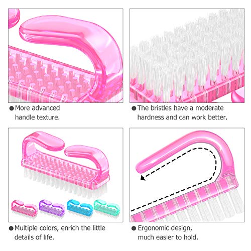 Larbois Handle Grip Nail Brush, Hand Fingernail Brush Cleaner Scrubbing Kit Pedicure for Toes and Nails Men Women (4 Pack) (Color-2) - color: Color-2