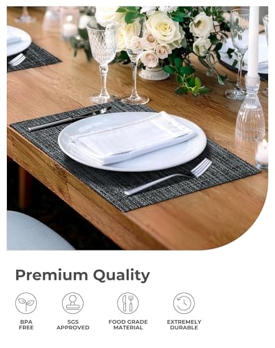 Leetaltree Black and Grey Woven Placemats Set of 4 - Heat Resistant Non-Slip Place mats for Dining Table, Washable Durable PVC Vinyl Woven Table Mats(Black & Grey, 4) - color: C0- Black and Grey, size: Set of 4