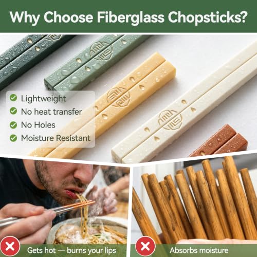 10 Pairs Fiberglass Chopsticks Reusable | Dishwasher Safe | BPA-free | Non-slip Chop Sticks Set - （9.45in） - color: 10Pair-（9.45in）