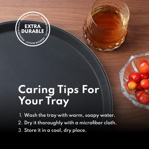 New Star Foodservice Non-Slip Tray, Plastic, Rubber Lined, Round, Black, 11-Inch - size: 11 inch
