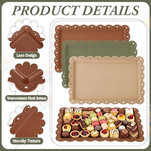 6 Pcs Brown and Sage Green Serving Trays Plastic Food Platters - color: Brown and Sage Green