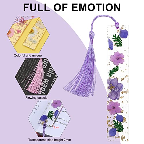 Bookmarks for Women, Kaluofan 2PCS Book Marks for Reading Women, Durable Handmade Dried Flower Resin Bookmarks with Tassels, Pretty and Increase Reading Interest - color: B, size: 2PCS