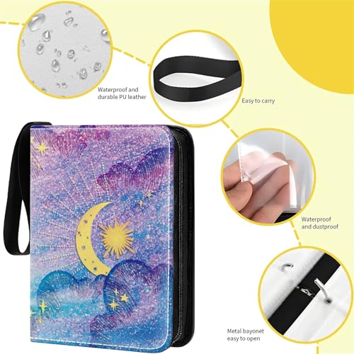 Card Binder 400 Pockets, 50 Sleeves Large Binder Trading Cards Holder 4 Pocket, Storage Organizer, Album Folder Case Protector Collector Gift Purple Star Moon - color: Purple Star Moon, size: 4 Pocket