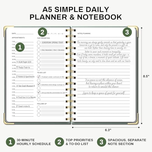 Ovesmusl Undated Daily Planner - 126 Days Hourly Schedule & To Do List - A5 Hardcover Spiral Notebook planner with stickers, Metal Corner Protectors & Back Pocket for Work & School, Bouquet - style: Bouquet